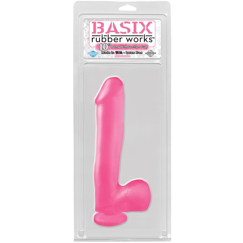 Basix Rubber Works  25,4 cm Dong and Testicles with Suction Cup - Colour Pink