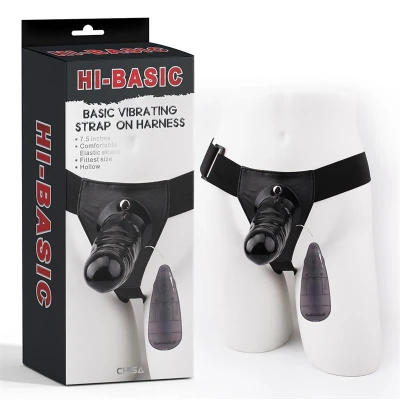 Vibrating Strap-on Harness with Hollow Dildo 7.5