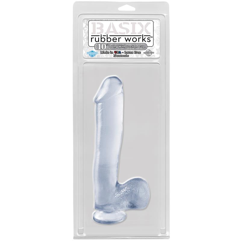 Basix Rubber Works 25,4 cm Dong and Testicles with Suction Cup - Colour Clear