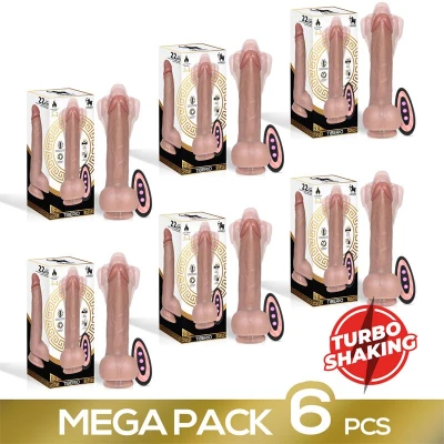 Pack de 6 Tiberio Realistic Turbo Shaking Dildo with Thrusting, 360? Rotation, and Remote Control