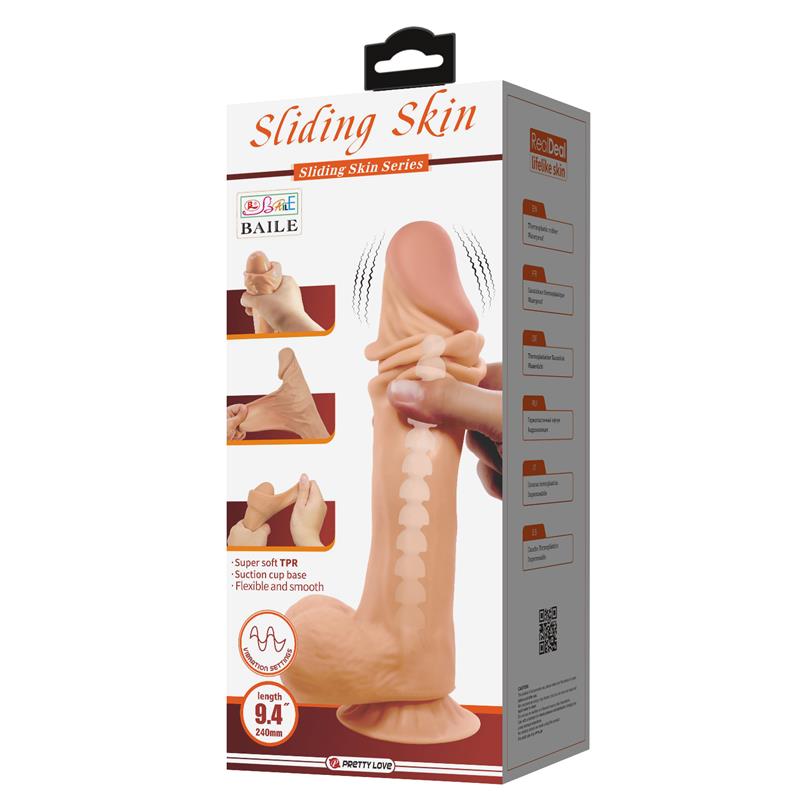 Sliding Skin Vibrating Dildo with Remote Control 24 cm