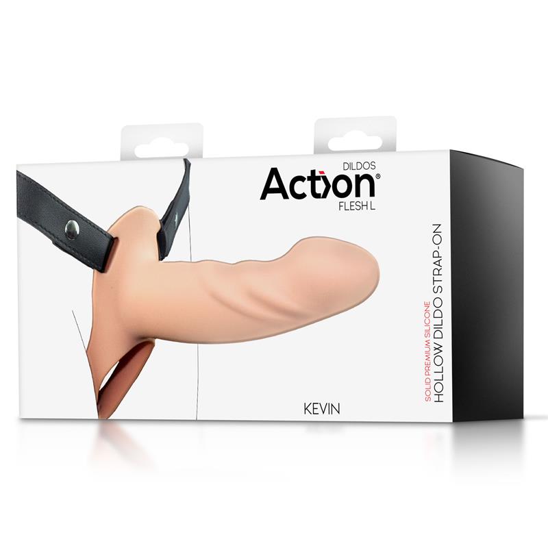 Strap-On with Hollow Dildo Premium Silicone Size L Flesh