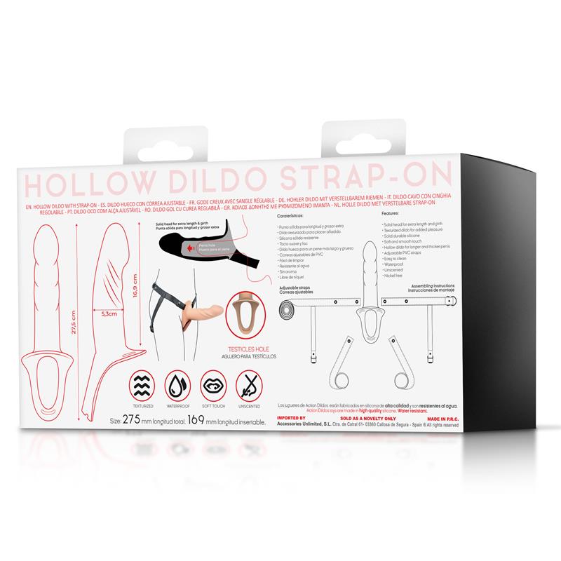 Strap-On with Hollow Dildo Premium Silicone Size L Flesh